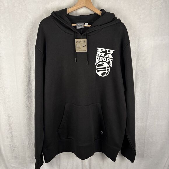 Puma Mens Posterize 2.0 Logo Print Hoodie Black White Size 2XL NWT - Picture 1 of 7